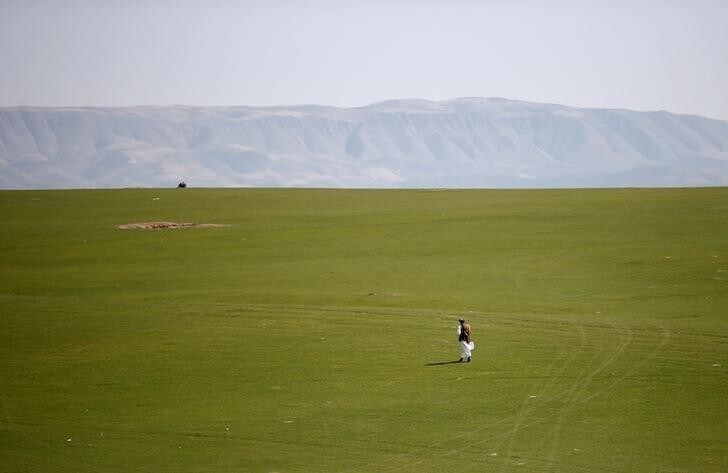 A man walks in a desert during an election campaign in Kunduz province, northern Afghanistan March 19, 2014. The Afghan presidential elections will be held on April 5. REUTERS/Ahmad Masood (AFGHANISTAN - Tags: POLITICS ELECTIONS)