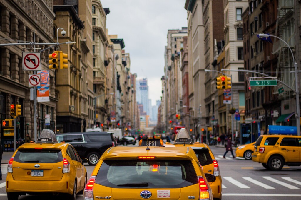 a visualization has been created to show how America consumed energy in 2020, taking into account all different areas such as transportation, like these taxis in New York