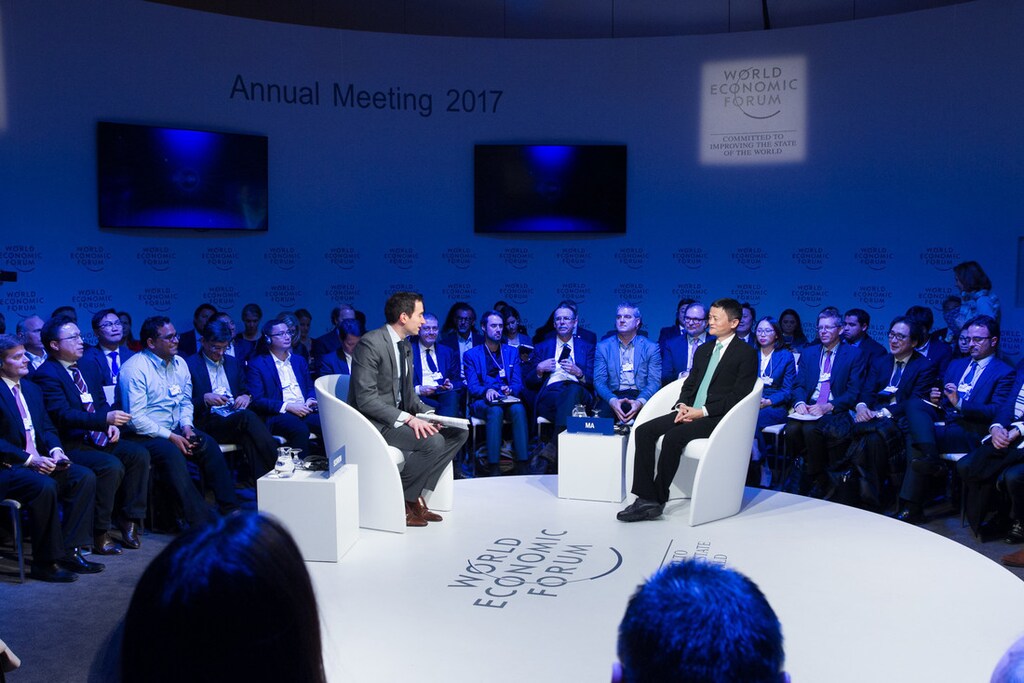 Andrew R. Sorkin, Editor-at-Large; Columnist, New York Times, USA, Jack Ma, Executive Chairman, Alibaba Group, People's Republic of China speaking during the session: An Insight, An Idea with Jack Ma at the Annual Meeting 2017 of the World Economic Forum in Davos, January 18, 2017Copyright by World Economic Forum / Greg Beadle