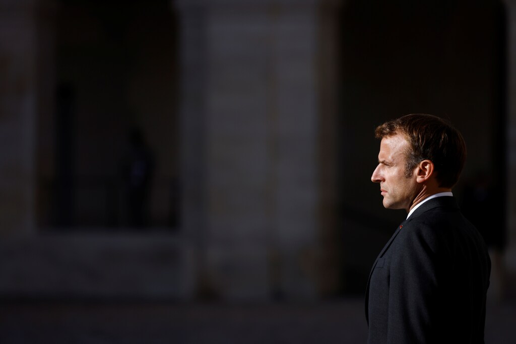 French President Emmanuel Macron attends a national ceremony for late Maxime Blasco, a French soldier killed in Mali militant clash, at the Invalides in Paris, France, September 29, 2021. REUTERS/Stephane Mahe/Pool - RC2RZP9FFV8D