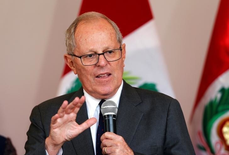 Peruvian presidential candidate Pedro Pablo Kuczynski, gives a speech to the press after Peru's electoral office ONPE said that he won more votes than Keiko Fujimori in the country's cliffhanger presidential election in his headquarters in Lima, Peru, June 9, 2016.