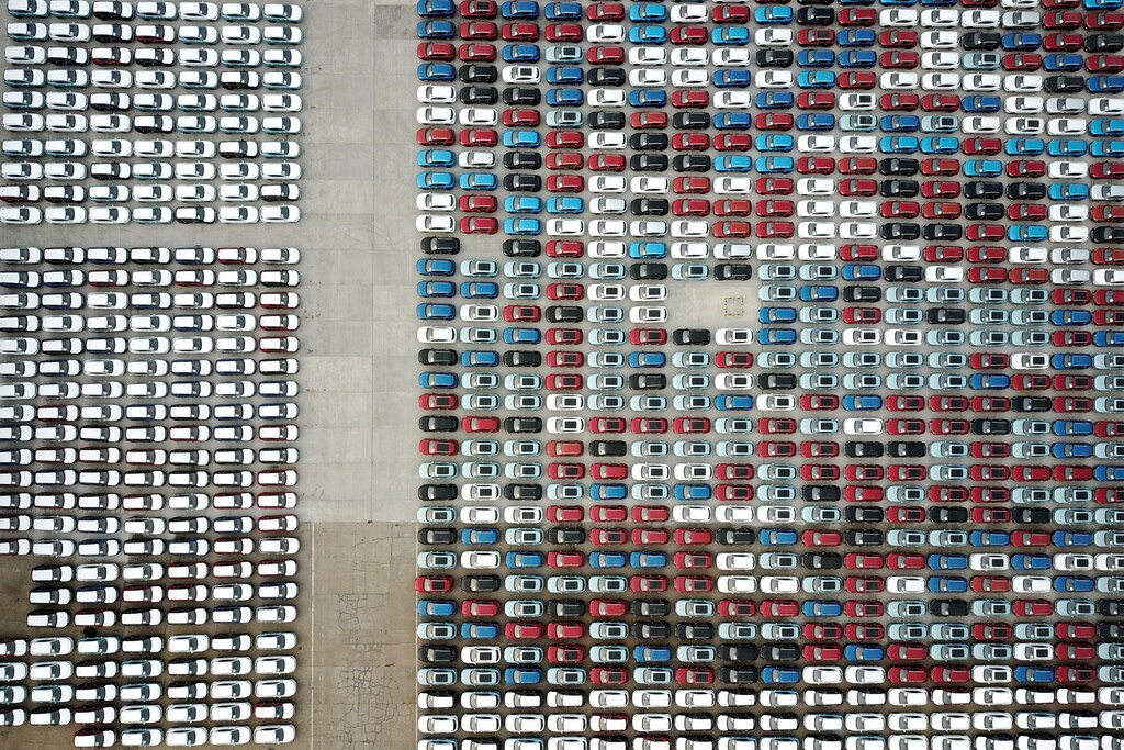 Cars for export are seen at a port in Lianyungang, Jiangsu province, China April 2, 2020. China Daily via REUTERS ATTENTION EDITORS - THIS IMAGE WAS PROVIDED BY A THIRD PARTY. CHINA OUT. TPX IMAGES OF THE DAY - RC29WF9AWJS0