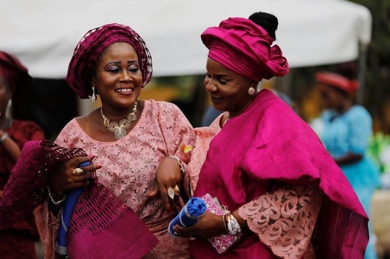 Women wearing traditional attires attend a traditional wedding at Ikeja marriage registry in Lagos, Nigeria, May 5, 2018.