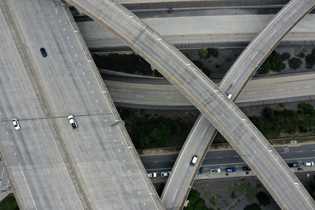 An empty freeway intersection is seen two days before Earth Day, after Los Angelesâ stay-at-home order caused a drop in pollution, as the global outbreak of the coronavirus disease (COVID-19) continues, in Pasadena, near Los Angeles, California, U.S., April 20, 2020. REUTERS/Lucy Nicholson REFILE - CORRECTING LOCATION TPX IMAGES OF THE DAY - RC2O8G9N8XJU