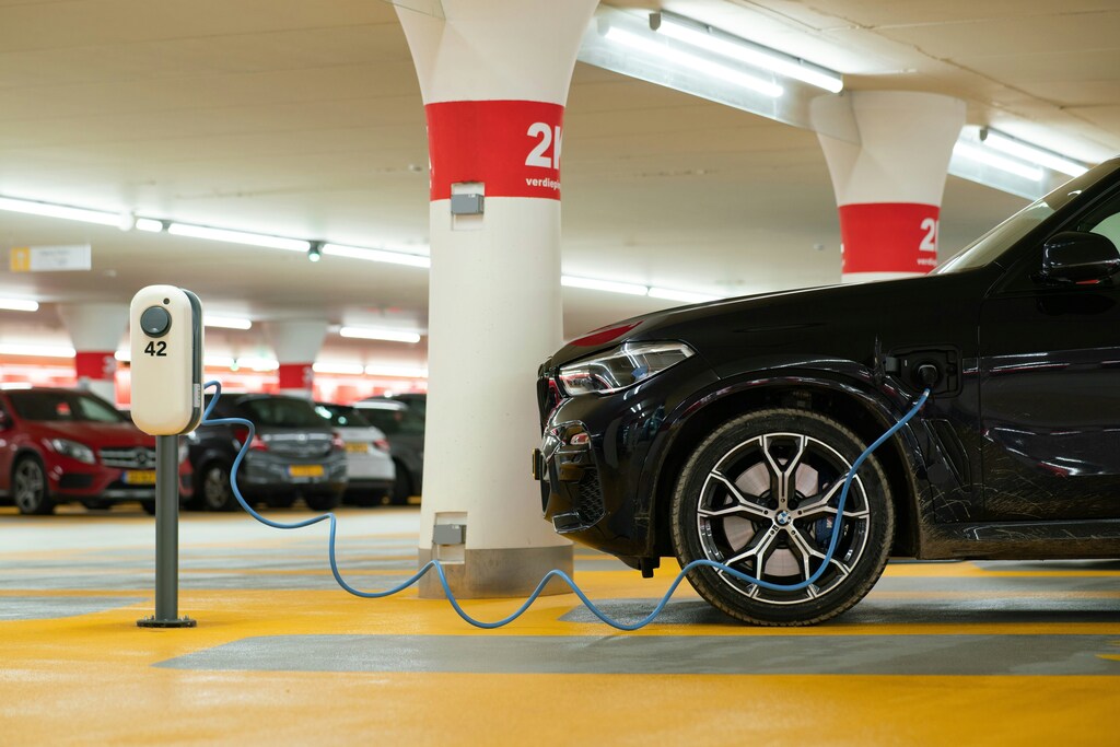 An EV being charged