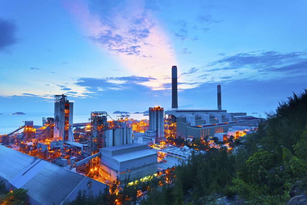 Power plant at sunset in Hong Kong; industrial clusters