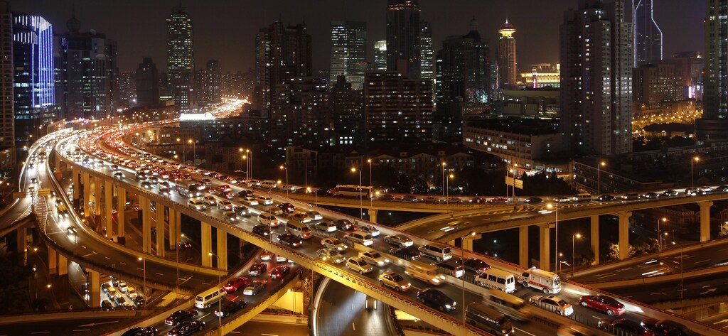 Vehicles drive on flyovers during the evening rush hour in central Shanghai December 29, 2010.