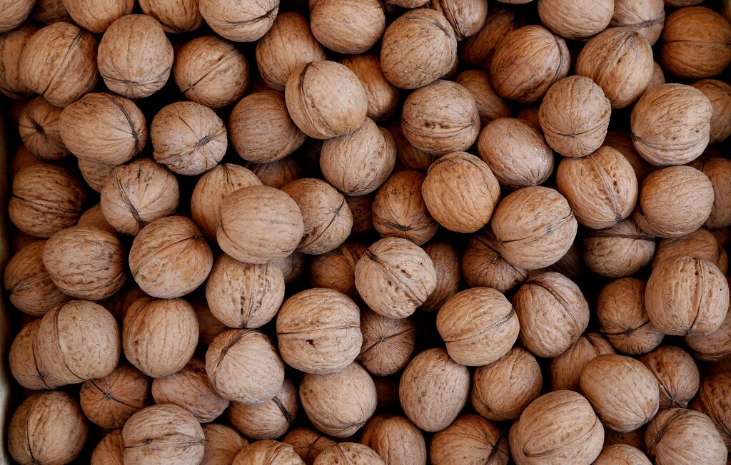 Walnuts are on display at a shop of a food market in Vienna, Austria, April 19, 2016. REUTERS/Leonhard Foeger - D1AESZLKETAA