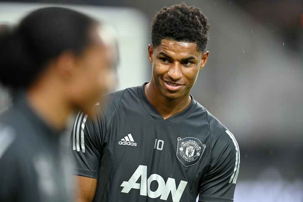 Soccer Football - Europa League - Manchester United Training - RheinEnergieStadion, Cologne, Germany - August 9, 2020 Manchester United's Marcus Rashford during training Sascha Steinbach/Pool via REUTERS - RC2HAI9PEG9P