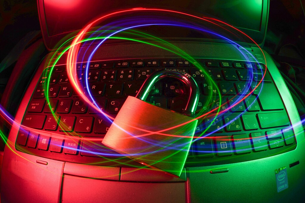 A laptop computer with a padlock.