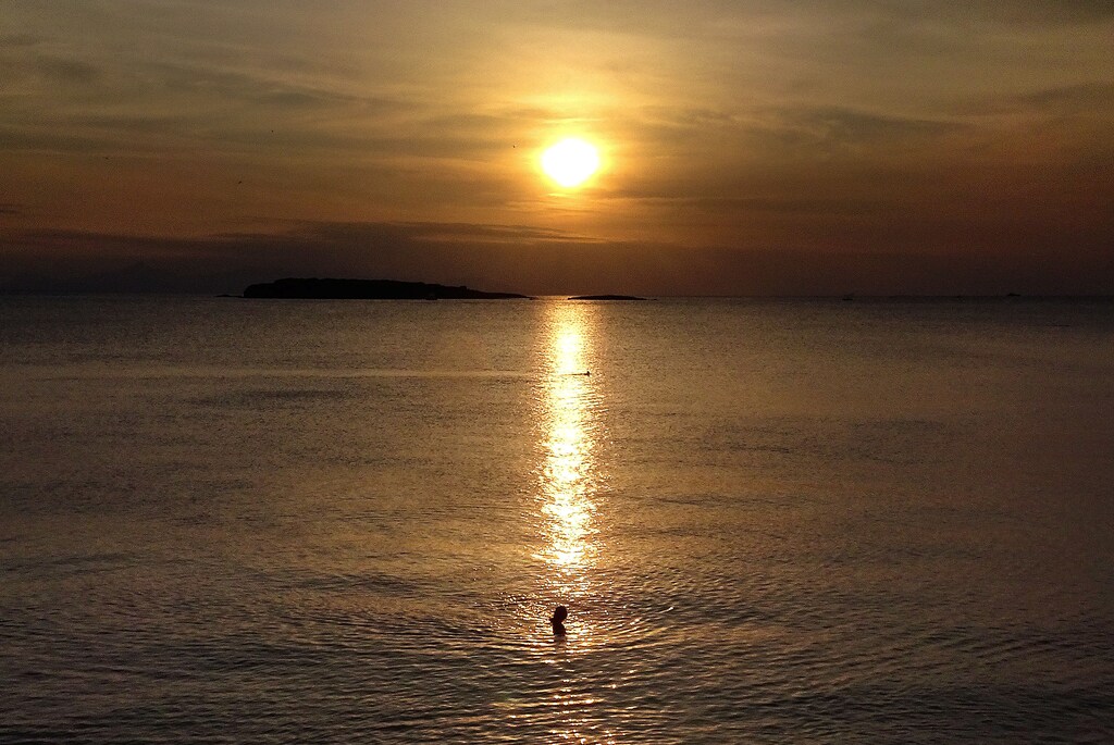A man enjoys a swim at sunset at an Athens beach October 22, 2016. Picture taken October 22, 2016. REUTERS/Yannis Behrakis - RTX2Q4KD