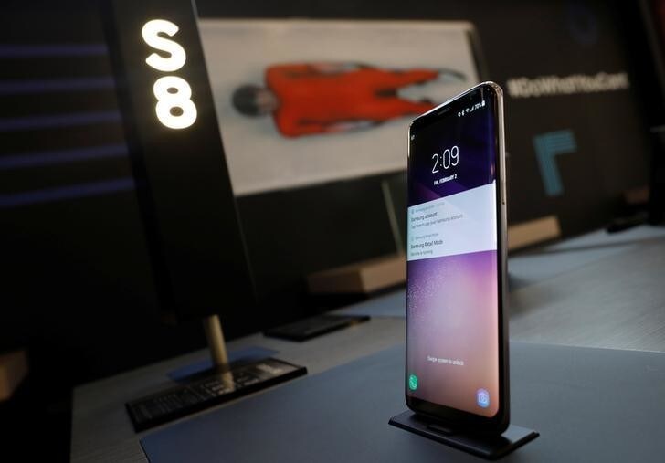 A Samsung Electronics' Galaxy S8 smartphone is seen on display at its booth in Pyeongchang, South Korea, February 2, 2018. REUTERS/Kim Hong-Ji