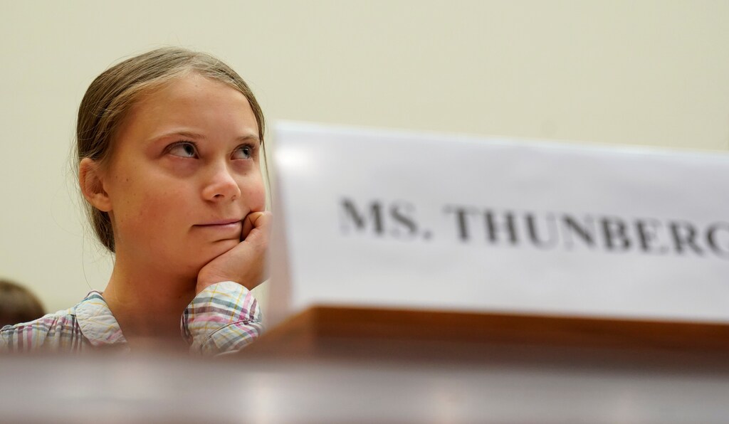 Sixteen year-old Swedish climate activist Greta Thunberg testifies at a House Foreign Affairs subcommittee and House Select Climate Crisis Committee joint hearing on "Voices Leading the Next Generation on the Global Climate Crisis" on Capitol Hill in Washington U.S., September 18, 2019. REUTERS/Kevin Lamarque TPX IMAGES OF THE DAY - RC195B0340D0
