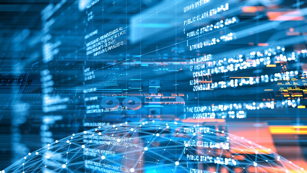 Abstract program code digital concept: Code provides a structured, precise foundation for training AI