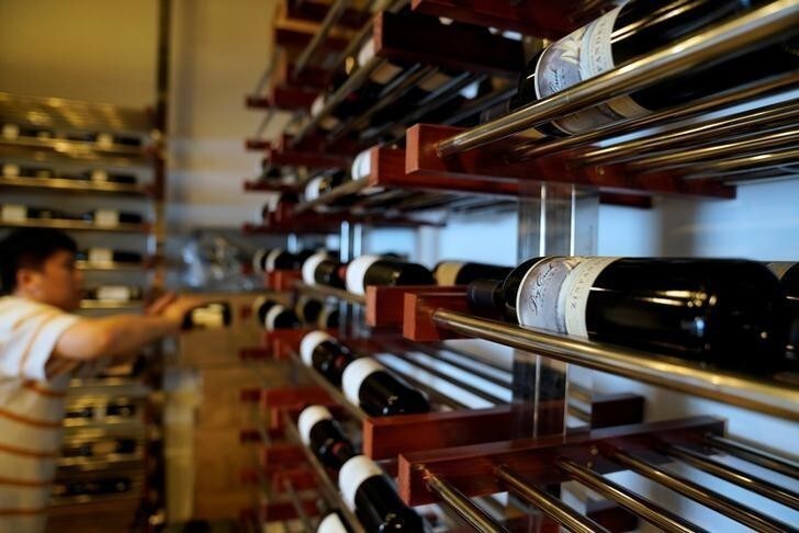 Bottles of red wine imported from the U.S. are seen at a office of Alexander Wine in Shanghai, China July 6, 2018. REUTERS/Aly Song