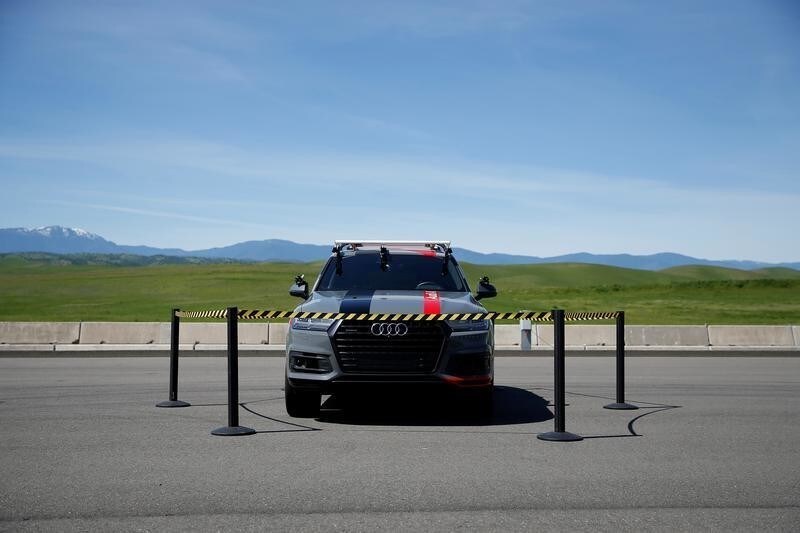 An Audi self-driving vehicle is seen during a self-racing cars event at Thunderhill Raceway in Willows, California, U.S., April 1, 2017. REUTERS/Stephen Lam - RTX33OQM