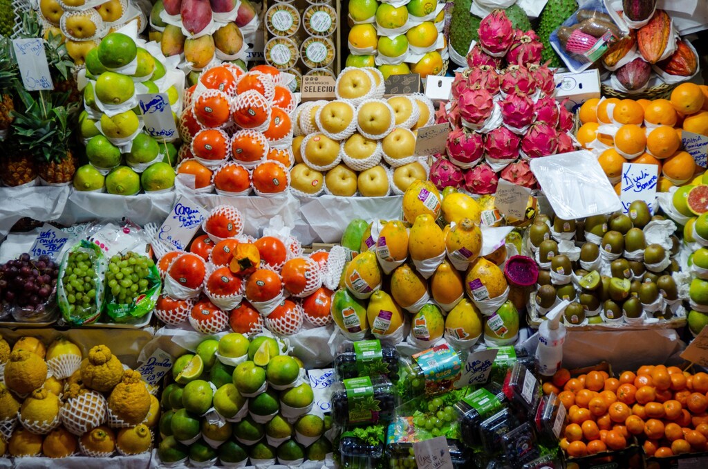 Close-up on a very colourful fruit stall.