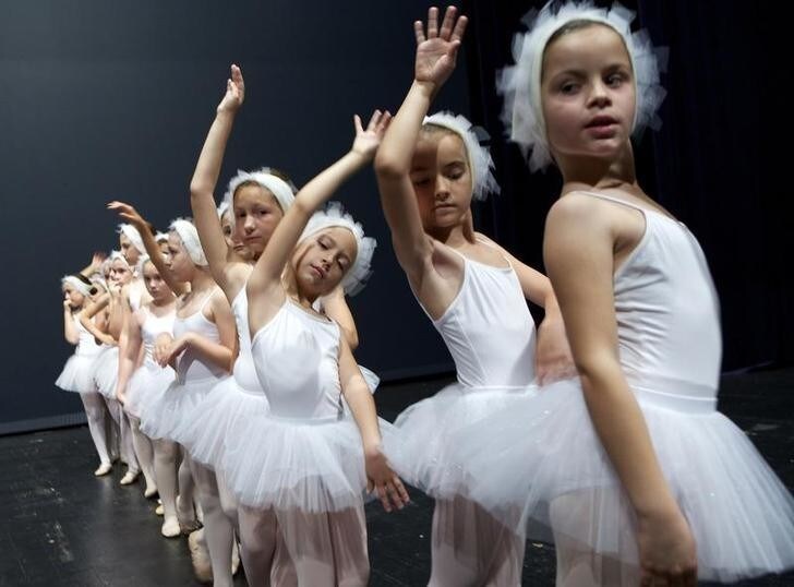 Children practise during a ballet class at the Croatian National Theatre in Adriatic port of Split, June 8, 2011. REUTERS/Matko Biljak
