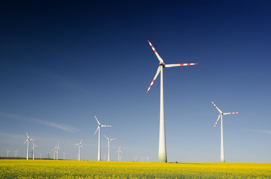 This image shows a wind farm as the Global Risks Report 2023 calls for a move to the green economy