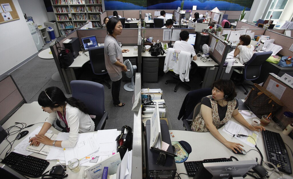 Employees at a web security call-center in Seoul, South Korea.