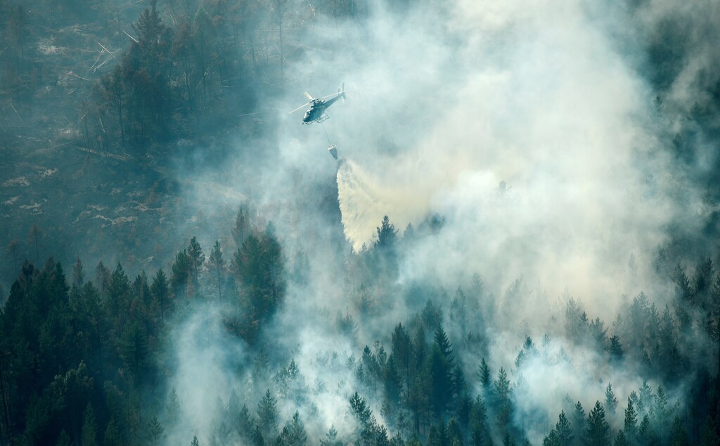 An aerial view of the wildfire outside Ljusdal, Sweden, July 18, 2018. TT News Agency/Maja Suslin via REUTERS