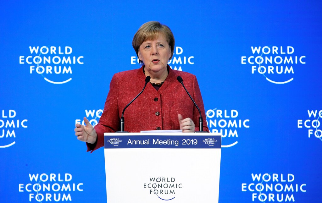 German Chancellor Angela Merkel speaks during the World Economic Forum (WEF) annual meeting in Davos, Switzerland, January 23, 2019. REUTERS/Arnd Wiegmann - RC1BBC694F10