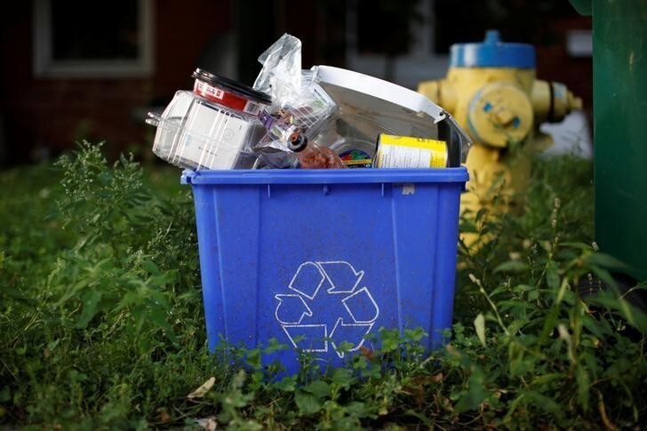 A recycling bin is pictured on a residential street in Ottawa, Ontario, Canada, August 17, 2017. REUTERS/Chris Wattie