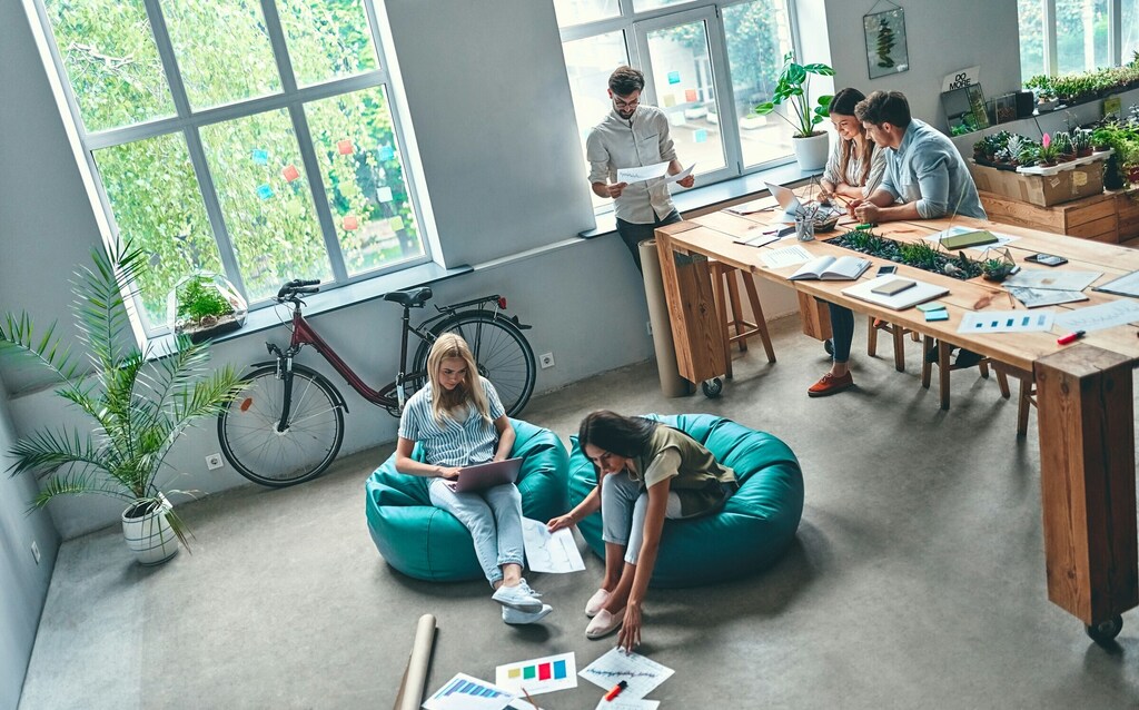 Group of young business people are working together in modern office.