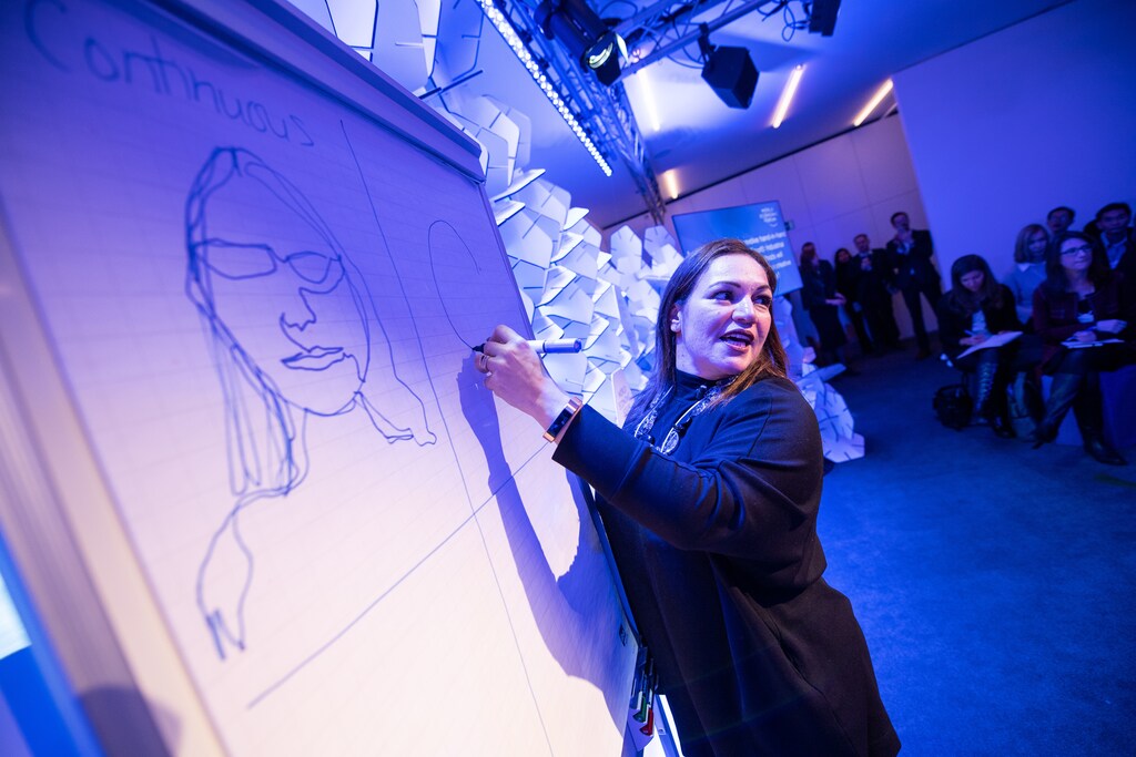 Andria Zafirakou, Teacher, Arts and Textile, Alperton Community School, United Kingdom; Cultural Leader speaking during the Session "The Creativity Lab" at the Annual Meeting 2019 of the World Economic Forum in Davos, January 23, 2019. Congress Centre - Agora