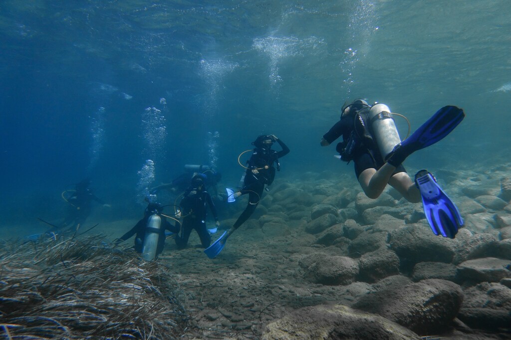 Divers swim off the island of Sifnos, Greece, August 19, 2018. Picture taken August 19, 2018. REUTERS/Stelios Misinas - RC1CFE7A7A40