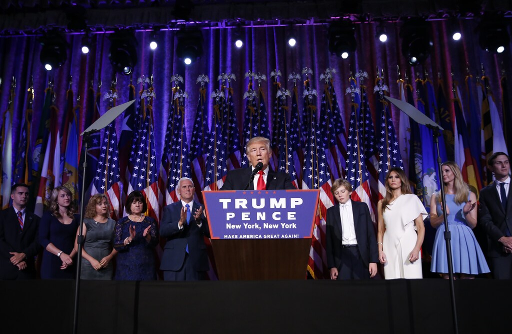 U.S. President-elect Donald Trump speaks at his election night rally in Manhattan, New York, U.S., November 9, 2016. REUTERS/Carlo Allegri - RTX2SPSD
