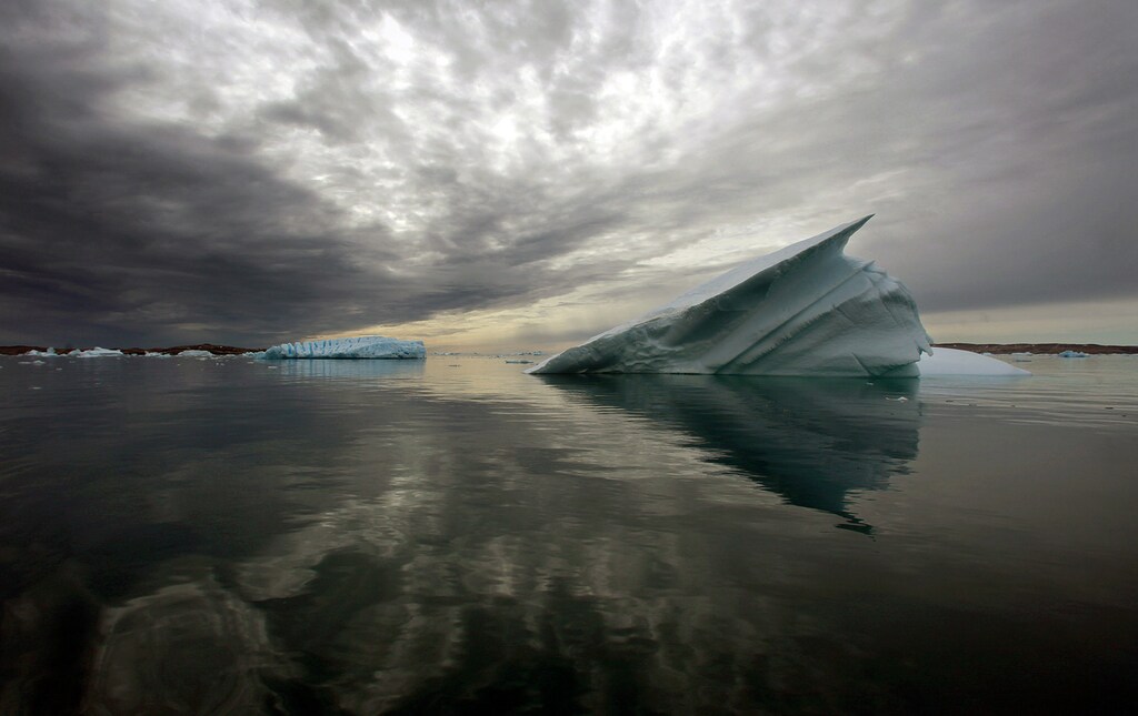 Icebergs float in the calm waters of a fjord, south of Tasiilaq in eastern Greenland August 4, 2009. REUTERS/Bob Strong (GREENLAND ENVIRONMENT) - GM1E5850KKL01