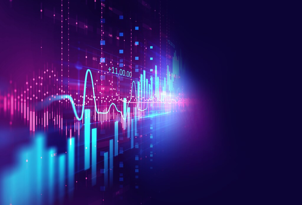 Financial stock market graph on technology abstract background representing risk of investment of digital assets.