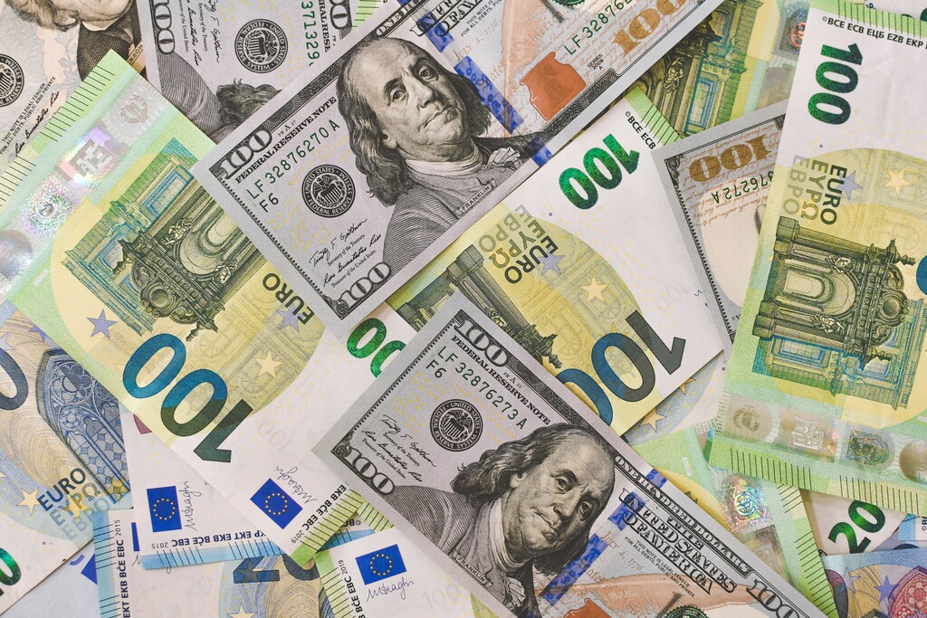 US dollar and euro banknotes