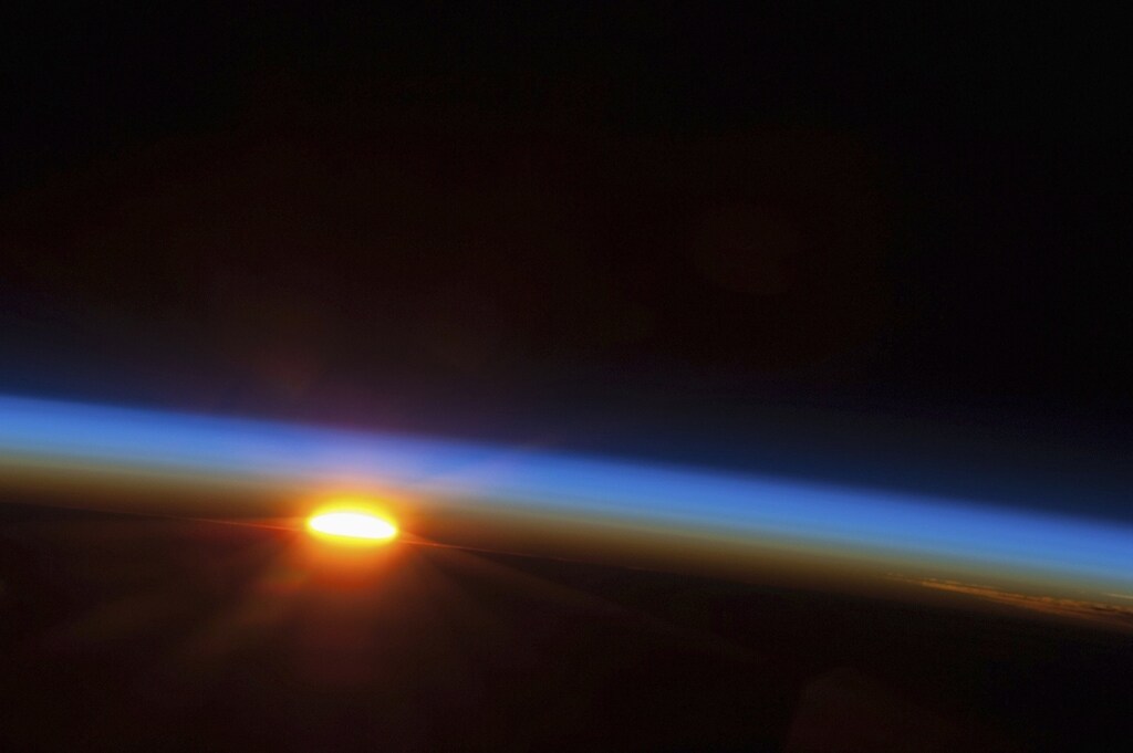 The sun is about to come up over the South Pacific Ocean in this colorful scene photographed by one of the Expedition 35 crew members aboard the Earth-orbiting International Space Station between 4 and 5 a.m. local time on May 5, 2013 and released on May 9, 2013. The space station was at a point above Earth located at 27.4 degrees south latitude and 110.1 degrees west longitude, a few hundred miles east of Easter Island. NASA/Handout via Reuters