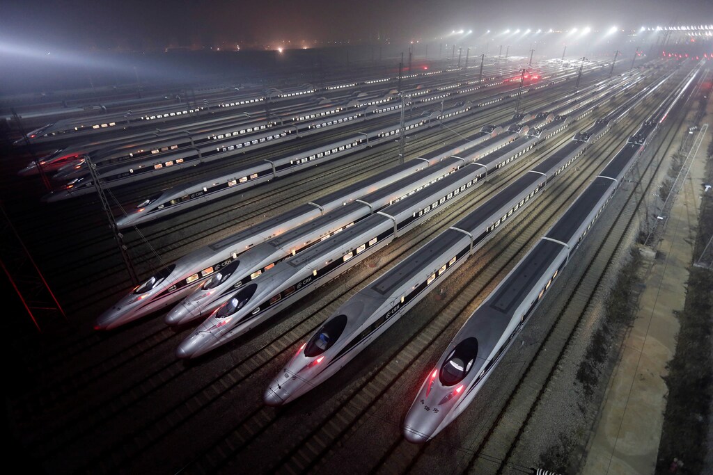China Railway High-speed Harmony bullet trains are seen at a high-speed train maintenance base in Wuhan, Hubei province, early December 25, 2012. REUTERS/Stringer/File photo CHINA OUT. NO COMMERCIAL OR EDITORIAL SALES IN CHINA - S1BETCFUWSAA