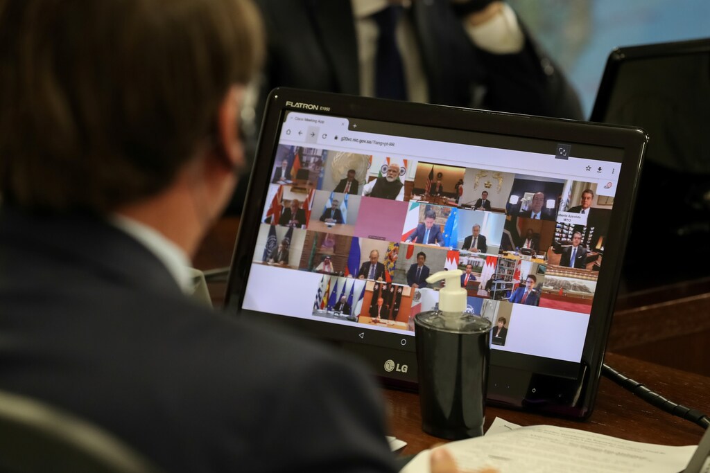 Brazil's President Jair Bolsonaro takes part in a video link, held by G20 leaders to discuss the coronavirus outbreak and its economic impacts, at the Planalto Palace in Brasilia, Brazil March 26, 2020. Marcos Correa/Brazilian Presidency/Handout via REUTERS ATTENTION EDITORS - THIS IMAGE WAS PROVIDED BY A THIRD PARTY. - RC2RRF93F5E9