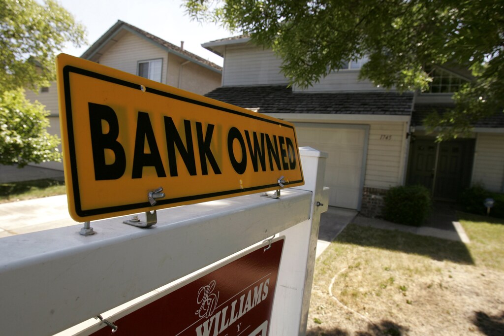 A foreclosed home is shown in Stockton, California