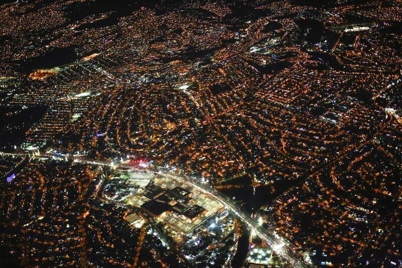 Mexico City, MexicoAn aerial view of Mexico city at night from an airplane, December 16, 2013.