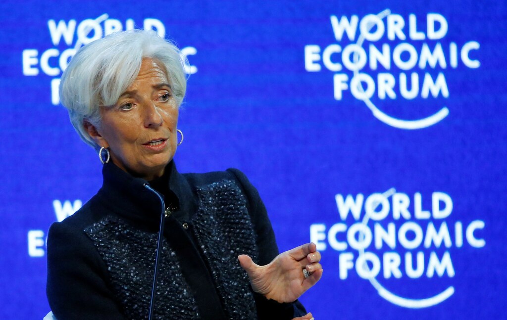 Christine Lagarde, Managing Director of the International Monetary Fund (IMF) attends a session during the annual meeting of the World Economic Forum (WEF) in Davos, Switzerland, January 23, 2016. REUTERS/Ruben Sprich/File Photo - RTSPG5U