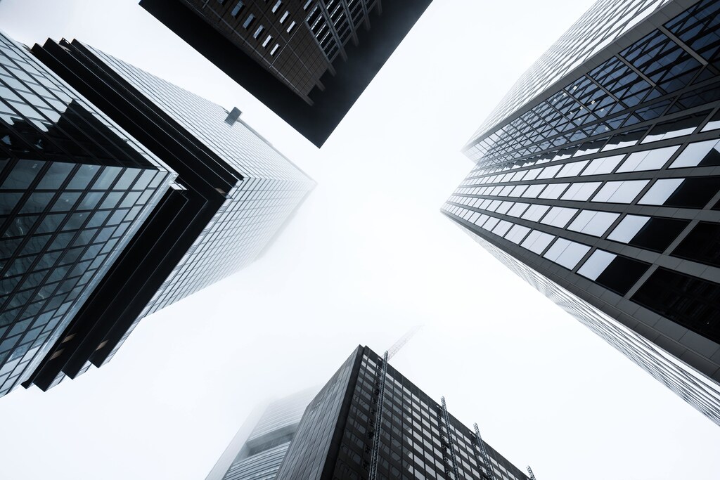 anti-corruption: view of skyscrapers from the ground