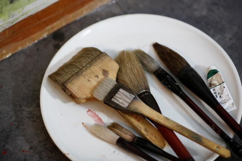 Paint brushes are seen at the upstairs studio of the Mansudae Art Museum in the 798 art district in Beijing, China, September 20, 2017.