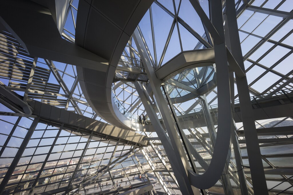 Daylight filters through the glass structure in this interior view of the Confluences Musee which is located on the southern tip of the peninsula where the Rhone and Saone rivers join in Lyon December 23, 2014.
