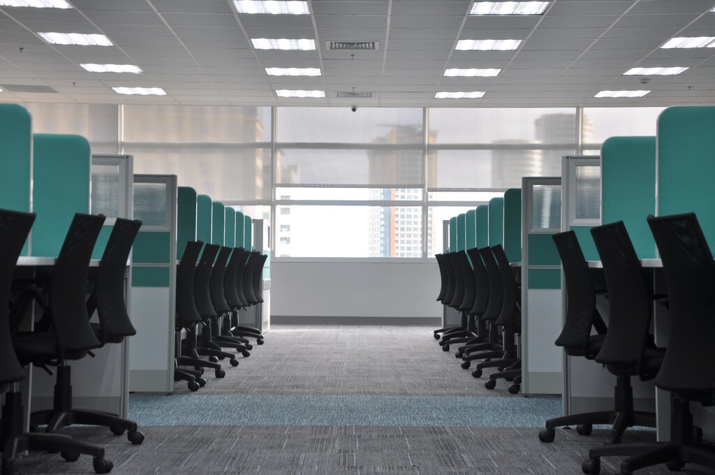 An office environment with empty work stations