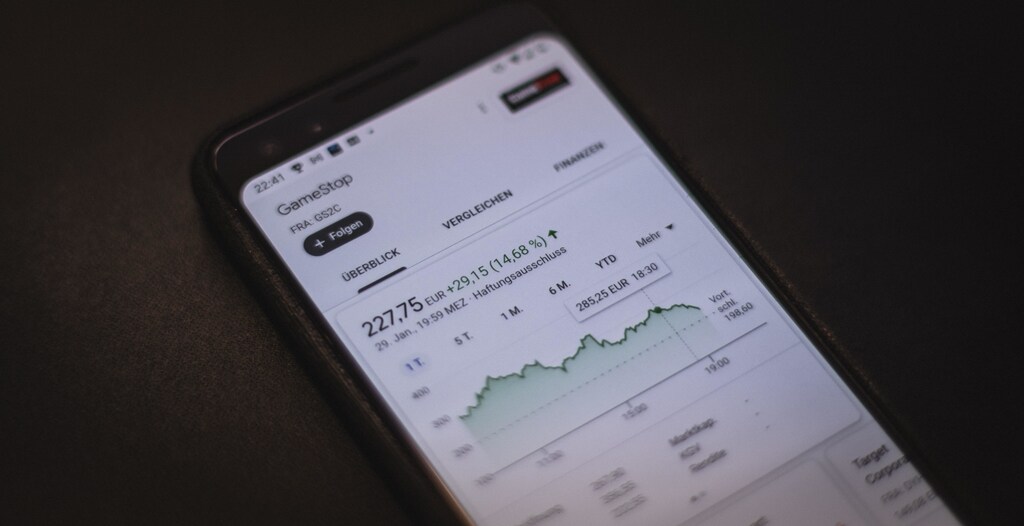 A mobile phone screen showing Gamestop share prices