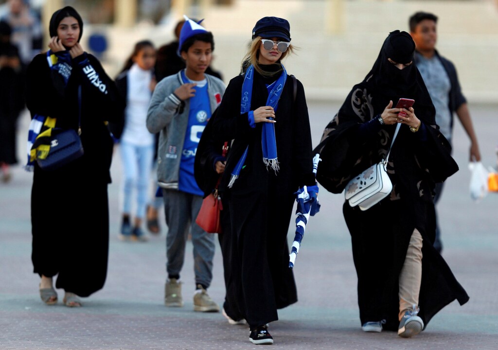 Saudi women arrive to watch the soccer match between Al- Hilal club against Al Ittihad club at the King Fahd stadium in Riyadh, Saudi Arabia January 13, 2018. REUTERS/Faisal Al Nasser - RC1193B69B30