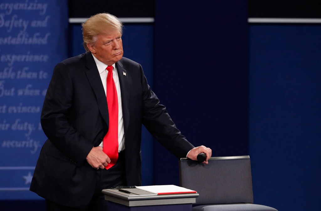 Republican U.S. presidential nominee Donald Trump is seen during his presidential town hall debate against Democratic U.S. presidential nominee Hillary Clinton (not shown) at Washington University in St. Louis, Missouri, U.S., October 9, 2016. REUTERS/Jim Young - RTX2RQO5