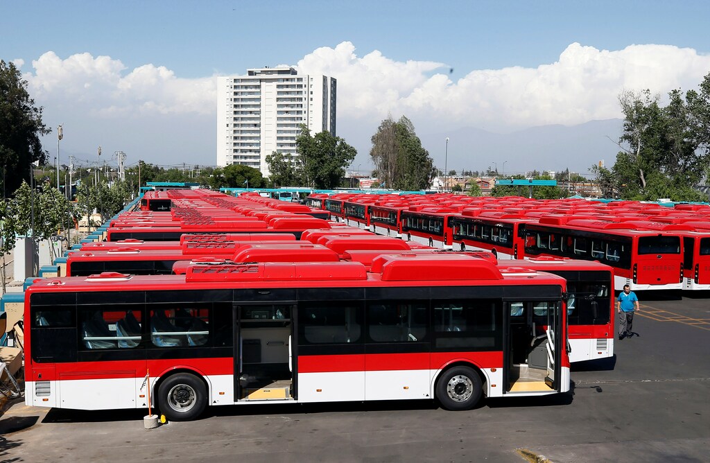 The new fleet of electric buses for public transport manufactured by China's BYD, are parked in a bus terminal in Santiago, Chile November 28, 2018.