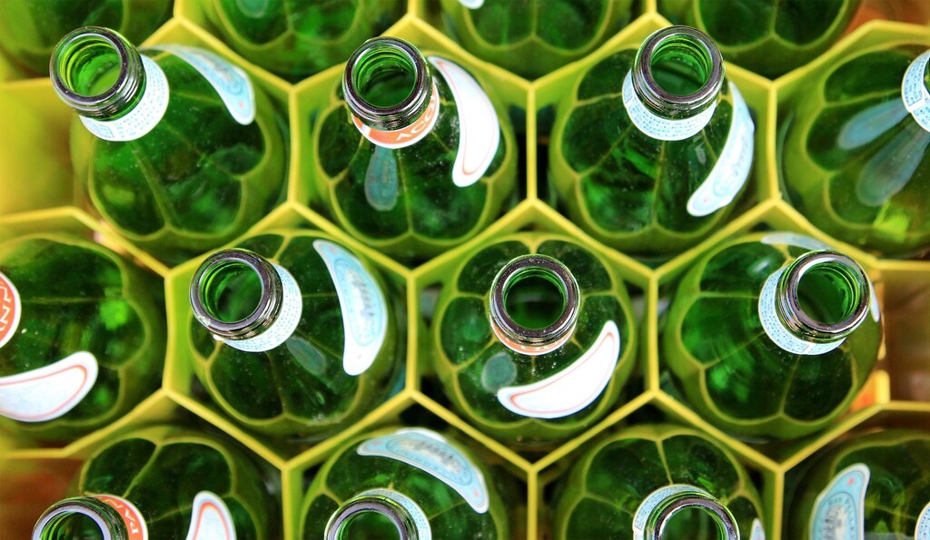 Bottles waiting to be recycled.