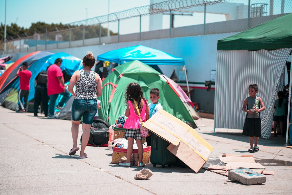 Migrant camp at the border of two countries.